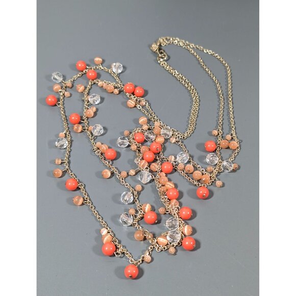 Banana Republic Orange Charm Bead Multi Chain Necklace Boho Coastal Chic 30" - Picture 2 of 9